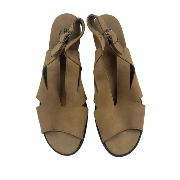 Arche France Tan Soft Nubuck Leather Peep Toe Slingback Sandals Sz 40 (9 US) - Picture 3 of 10